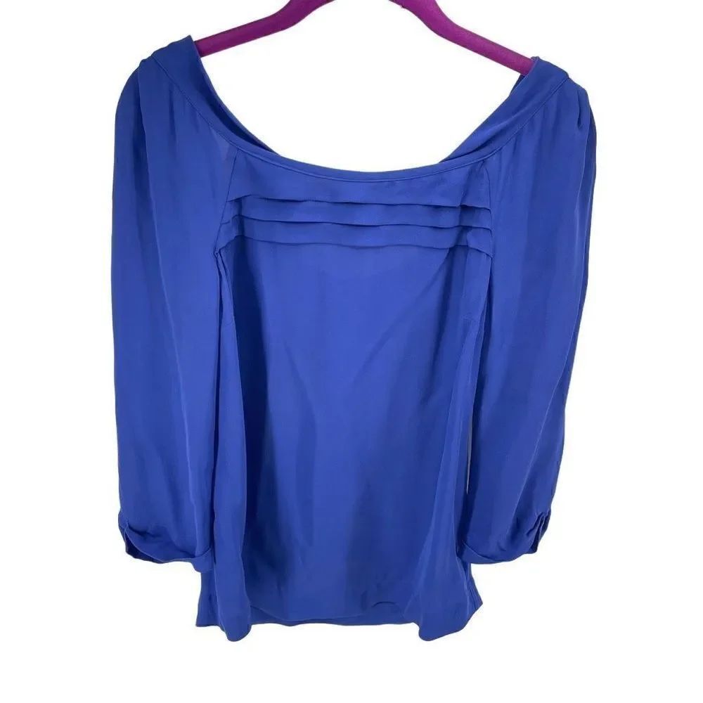 Massimo Dutti mulberry silk Blouse Top Pullover Pleated Sheer Bow Blue XS